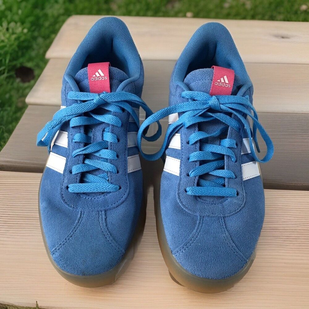 adidas VL Court 3.0 Women’s Blue Burst Pink Fusion Gum Sole Sneakers 8.5